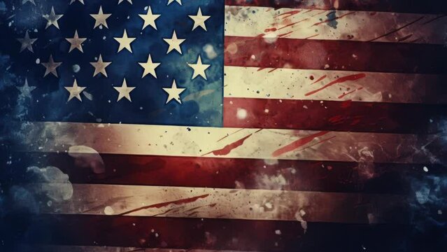 American flag with blood splatters, suitable for patriotic themes.