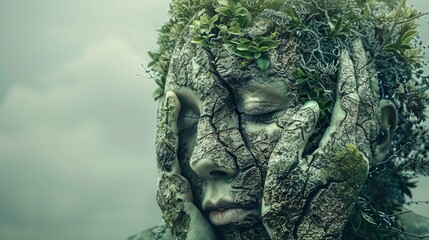 Fototapeta premium earth spirit in worry: a close-up portrayal of nature's fragility