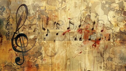 Grunge Musical notes abstract Background