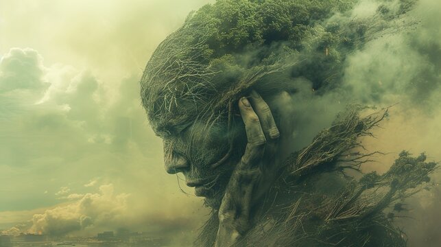 earth spirit in worry: a close-up portrayal of nature's fragility