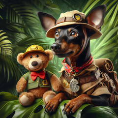  terrier dressed as a jungle explorer, 