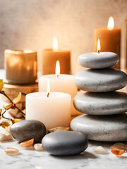 Obraz na płótnie Canvas Spa still life with zen stones and candlesle background