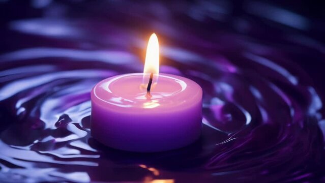 A serene image of a purple candle floating on calm water, perfect for relaxation or meditation themes.