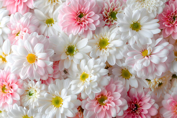 Background with white and pink flowers for greeting card design. Postcard for International Women's Day and Mother's Day. Banner.