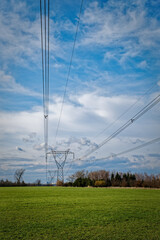 Green field and power lines