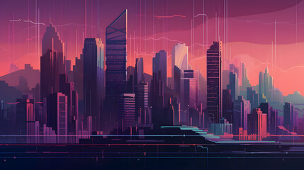  a cityscape with an illustration of financial indicators
