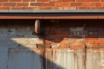 Architectural Resilience: A Close-Up Perspective on a Time-Worn Urban Gutter Against a Brick Wall