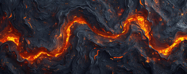 Seamless lava texture with flowing flames, portraying the intensity and heat of a volcanic eruption in a mesmerizing pattern - obrazy, fototapety, plakaty