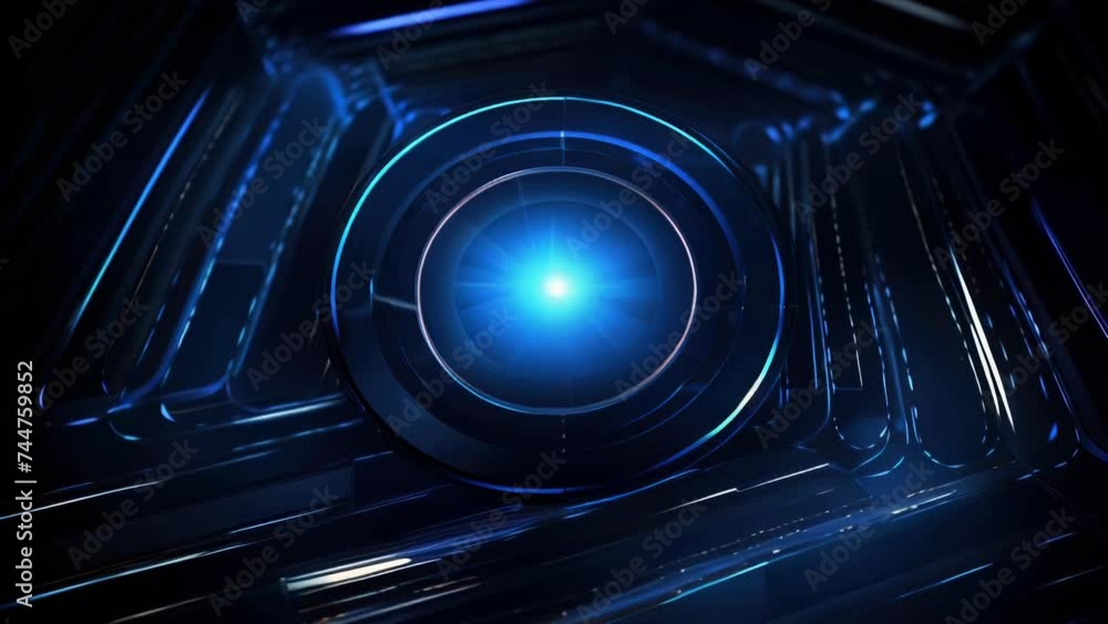 Poster a blue light shines through the center of a futuristic structure. ideal for technology or innovation