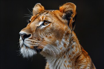 Fototapeta premium portrait of tiger in dramatic against black background with enigmatic intense expression via Gen AI.