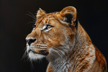 Fototapeta premium portrait of tiger in dramatic against black background with enigmatic intense expression via Gen AI.
