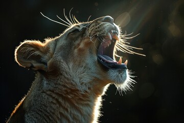 Fototapeta premium portrait of tiger in dramatic against black background with enigmatic intense expression via Gen AI.