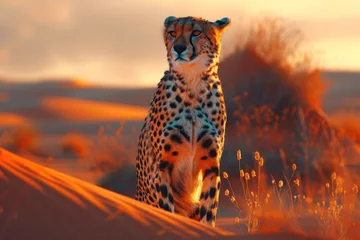 Foto op Plexiglas animal, nature, predator, wild, wildlife, ai, background, hunter, jungle, abstract. leopards gracefully traverse the open field, their sleek forms blending with the field, embodying power and freedom. © Day Of Victory Stu.