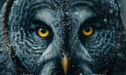 bird, owl, animal, closeup, eye, portrait, nature, wild, wildlife, background. close up portrait of completely white beautiful colorful owl with colorful feathers and eye yellow generated via AI.