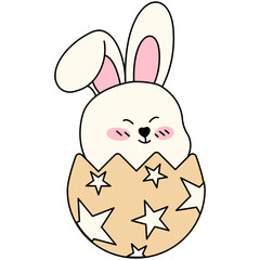 Cute bunny on a single color background. Easter cartoon rabbit, Hand drawn easter bunny collection