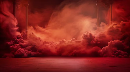  A Red Cloudy Stage. Red Smoke and Stage Display Background © Tariq