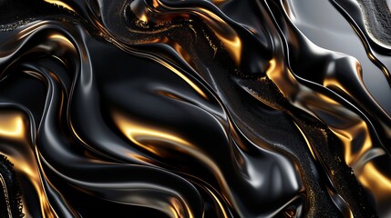3D abstract wallpaper featuring a three-dimensional dark golden and black background, creating a luxurious golden wallpaper with hints of black for added depth and contrast. - obrazy, fototapety, plakaty