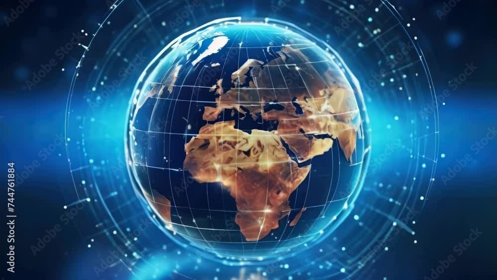 Poster Abstract image of earth surrounded by geometric shapes. Suitable for technology or communication concepts.
