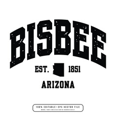 Bisbee text effect vector. Editable college t-shirt design printable text effect vector