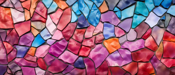 Tuinposter Abstract bold colors colorful mosaic stone wall © Tariq