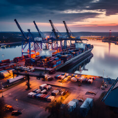 Panoramic View of the Vibrant and Industriously Active Sea Port of Gdynia, Poland