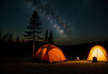 Relaxing in a tent under the stars in the forest.  