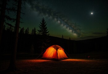 Relaxing in a tent under the stars in the forest.  