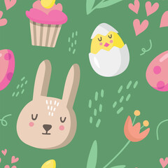 Happy Easter pattern in doodle style