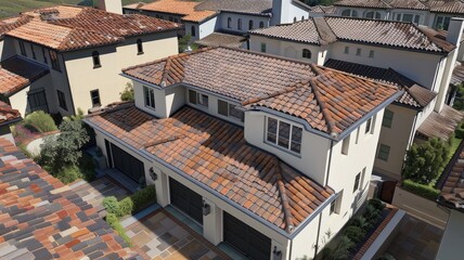 Obraz premium various types of roofs with overlays illustrating measurements, materials, and potential repair areas.