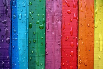 rain drops on a rainbow wall