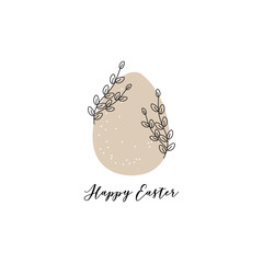 Greeting card Egg with willow branch Happy Easter
