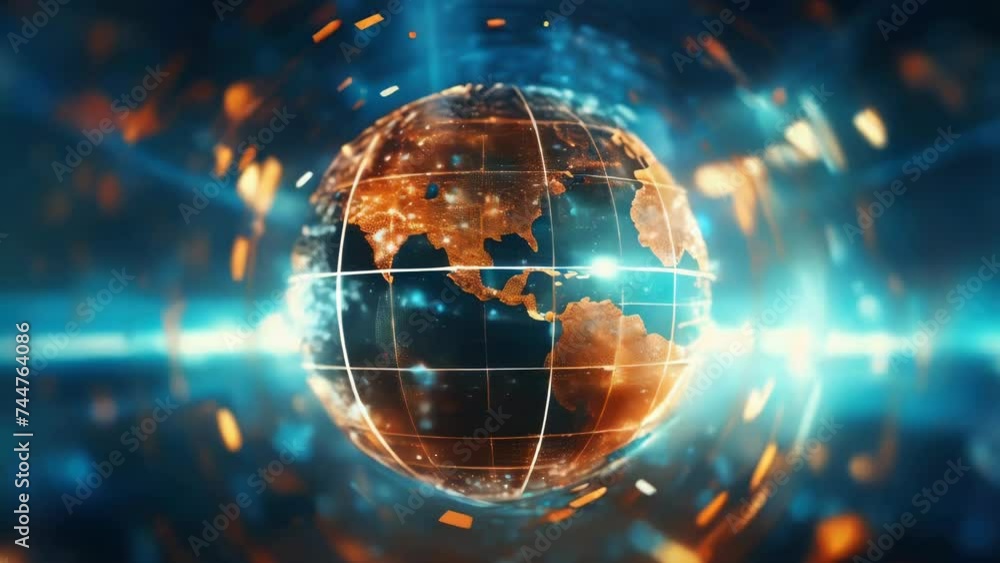 Poster close up of a globe with lights in the background. perfect for educational and travel designs.