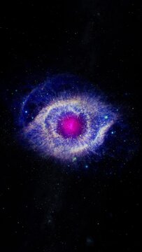 Space background, vibrant interstellar nebula eye with luminous gases, based on image by Nasa. Vertical video