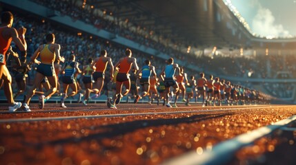 A mass race at the athletics stadium. A mass race.