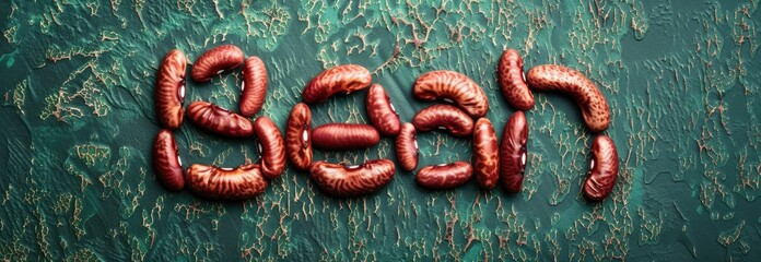 The word "bean" is written from carefully placed bean pods in the shape of letters - Powered by Adobe