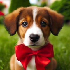 beagle puppy in a bow