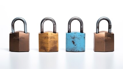 on a white background old padlocks with traces of rust, photorealistic scenes, details, 8K, --ar 1