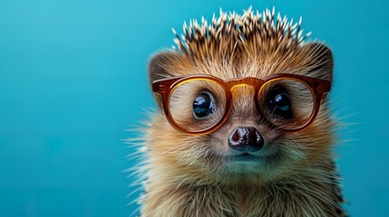 A wide-eyed hedgehog with rectangular glasses, showcasing a delightful blend of quirkiness and cha - obrazy, fototapety, plakaty