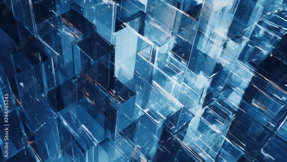 Poster a bunch of glass cubes suspended in the air. suitable for futuristic design projects.