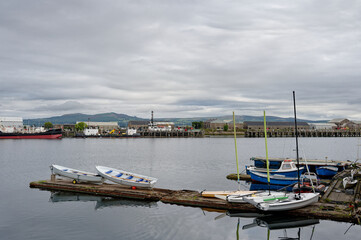 Fototapeta na wymiar Greenock harbour and pier during dull weather