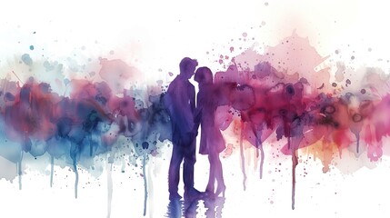 silhouette of a couple on the verge of a kiss against a white background - obrazy, fototapety, plakaty