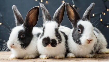 a group cute black and white rabbits with spots