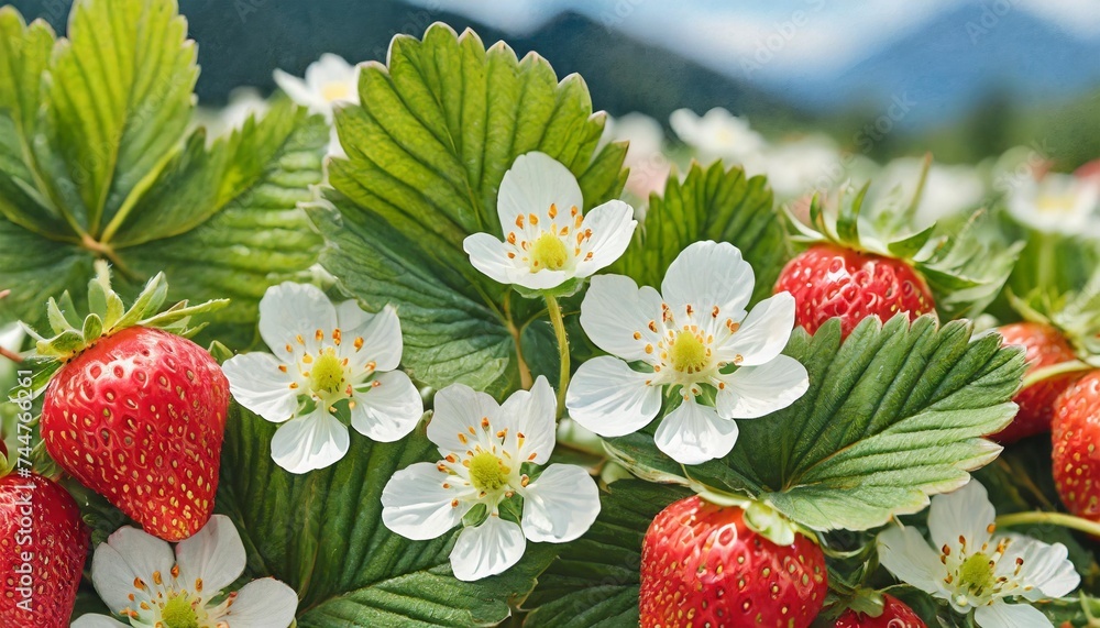 Wall mural hand drawn summer strawberry floral seamless pattern