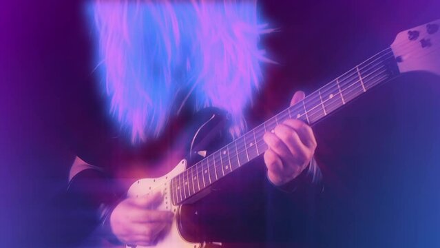 Metal Guitarist With Neon Hair
