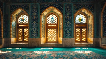Islamic patterns on mosque wall, mosque view, Islamic backgrounds. - obrazy, fototapety, plakaty