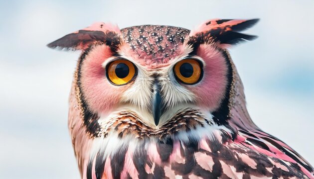 pink owl head isolated on white background
