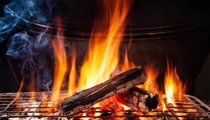 empty flaming charcoal grill with open fire