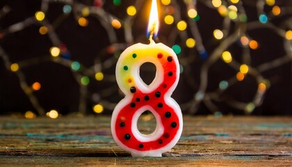 number 8 joyful greeting card for birthdays or anniversaries this image is part of a serie of photos of different numbers burning candles that goes from 1 to 100