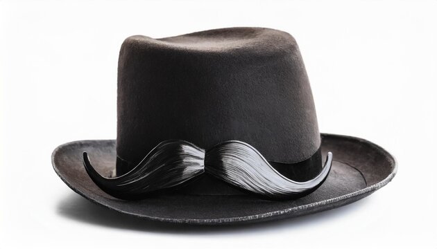 ancient bowler hat with black curly moustache isolated on white