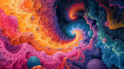 Vivid Fractal Artwork Resembling a Colorful Spirograph, created with Generative AI technology